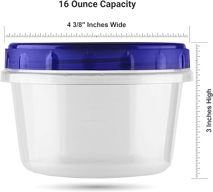 HomeyGear Twist Top Food Deli Containers Screw And Seal Lid 16 Oz Stackable Reusable Plastic Storage Container 12 Pack.