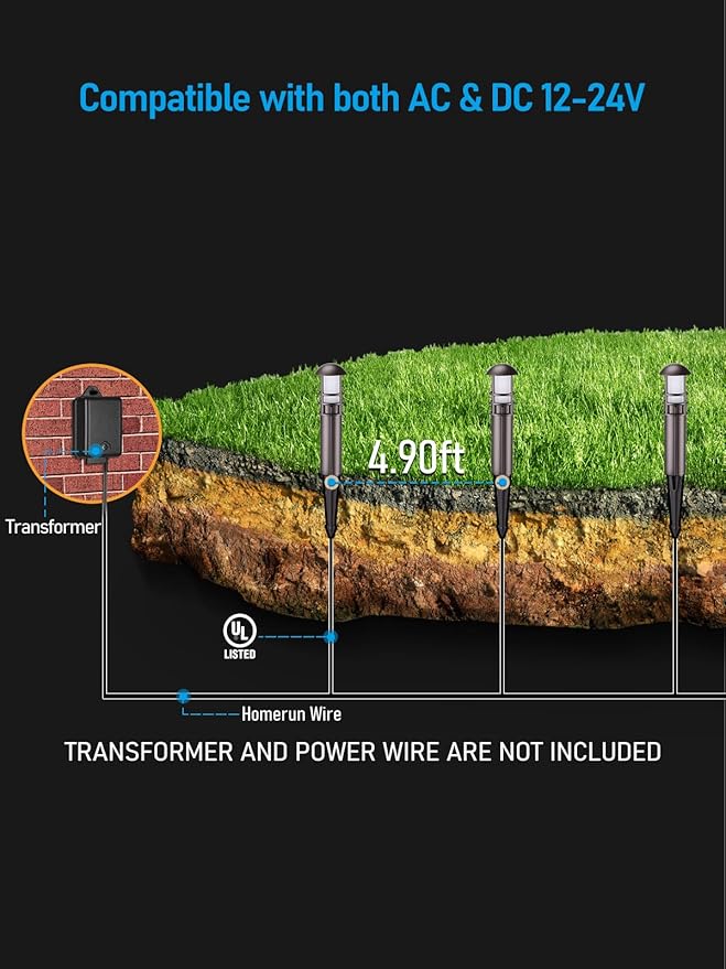 LEONLITE 12-Pack 5CCT Low Voltage Landscape Pathway Lights 3W Landscape Lighting 12-24V LED Bollard Path Lights Wired CRI 90+ Aluminum Pathway Lighting for Walkway Yard Garden, ETL Listed, 1800-5000K