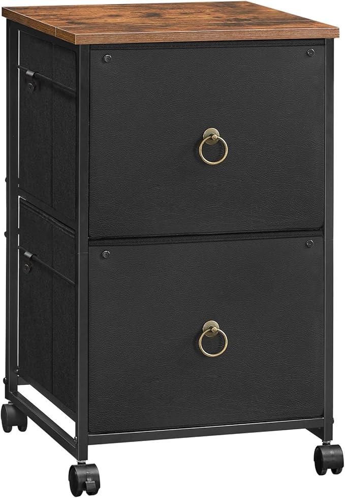 HOOBRO 2 Drawer Mobile File Cabinet, Rolling Printer Stand, Vertical Filing Cabinet, Office Drawers, Filing Cart for Home Office, A4/Letter Size, Nonwovens Drawer, Black and Rustic Brown BFK20WJ01