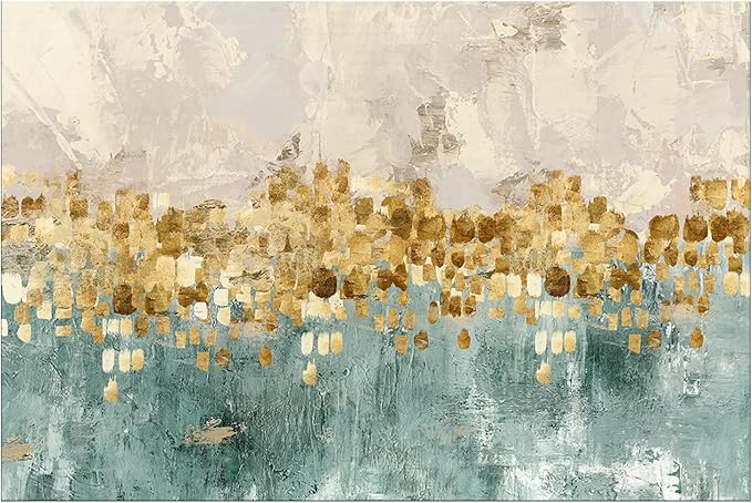 DZL Art A74669 Brown and Blue Abstract Painting Modern Decor Wall Art Tan Color Canvas Gray Painting Contemporary Decor Abstract Canvas Living Room Art Painting