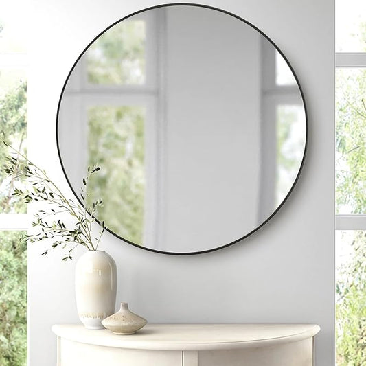 Black Round 36 Inch Mirror,Circle Bathroom Vanity Mirror for Wall,Hanging Modern Tempered Glass Mirror for Entryway or Living Room (36 Inch, Black)