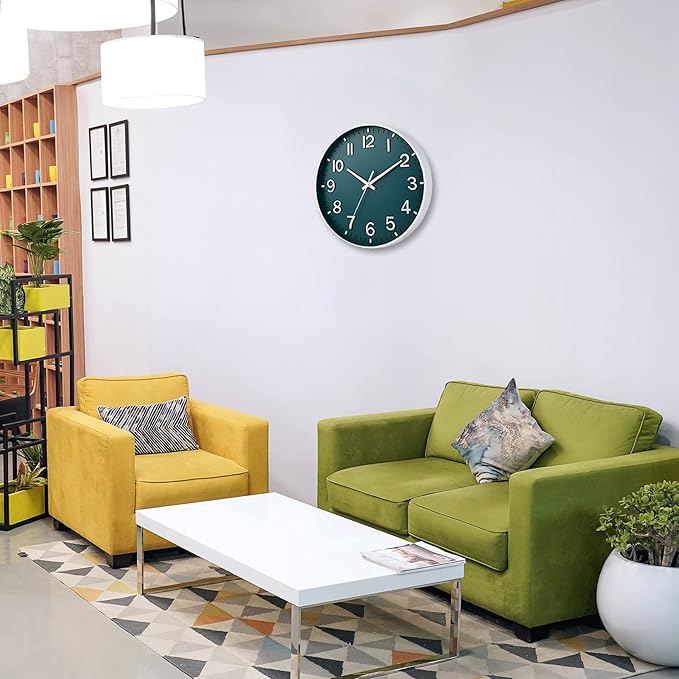 HZDHCLH Green Wall Clocks Battery Operated,12 inch Silent Non Ticking Modern Wall Clock for Living Room Bedroom Kitchen Office Classroom Decor