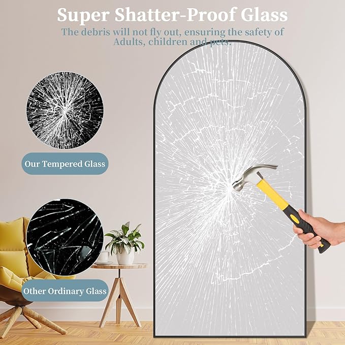 Full Length Mirror with Stand, 76"x34" Arched Full Body Mirror, Large Stand Up Mirrors, Aluminum Frame Floor Standing Mirrors, Freestanding Hanging Leaning Mounted for Bedroom Living Room, Black