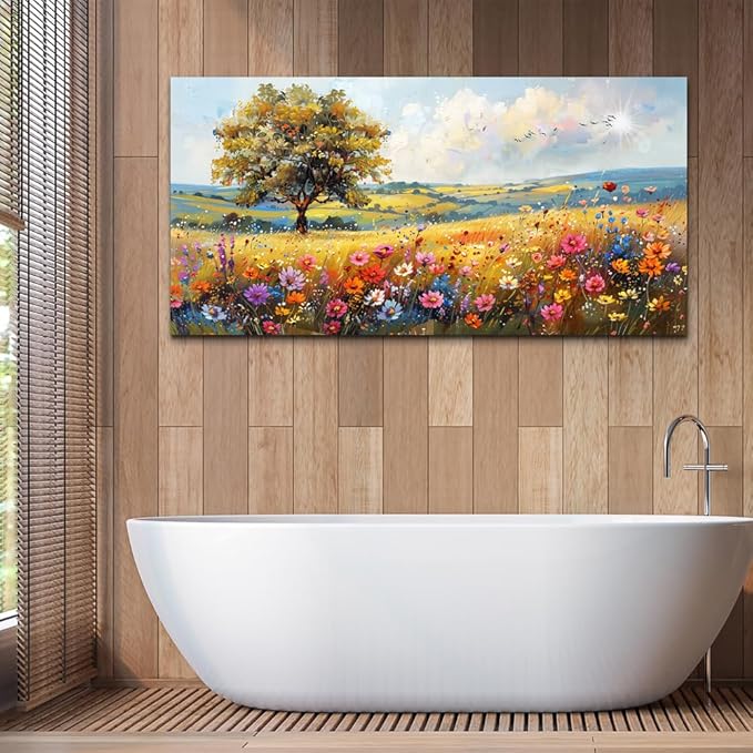 hyidecorart Large Wall Art For Bedroom Canvas Wall Decor For Living Room Office Decorations Flower Scenery Watercolour Wall Paintings Field Wall Pictures Artwork Aesthetic Room Home Decor Hang Easy