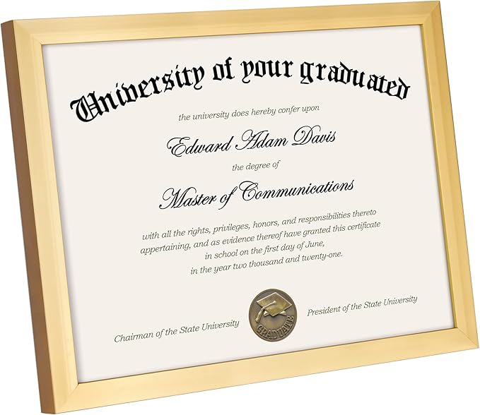 upsimples Certificate Frame with High Definition Glass, 8.5 by 11 Picture Diploma Document Frames for Wall and Tabletop, Gold 5 Pack