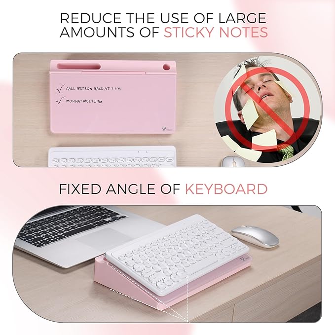 TOWON Small Compact Glass Desktop Whiteboard with Storage – 12 x 7 in Dry Erase Board for Desk, Home Office, School | Includes 5 Markers, Eraser & Holder | Space-Saving Organizer, Aesthetic Pink