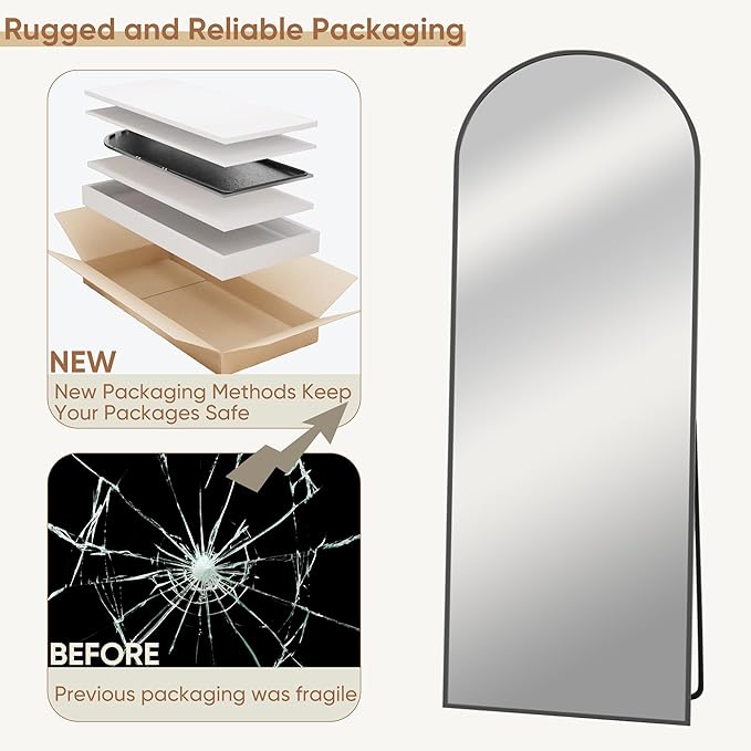 Full Length Mirror, 59"x18" Oversized Arched Mirror Large Standing Mirror, Tall Mirror Body Floor Mirror Wall Mirror Hanging Mirror for Bedroom Living Room Aluminum Frame,Black