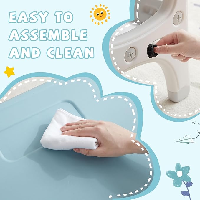 Kids Table and Chair Set, Plastic Children Activity Table with 2 Chairs, Toddler Table and Chair Set for Reading, Drawing, Snack Time, Arts Crafts, Preschool, Gift for Boys Girls