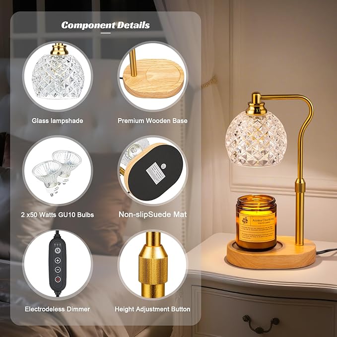 TantaScent Electric Candle Warmer Lamp in Vintage Birdcage Design with Timer – Scented Jar Candle Melter for Home Decor, Housewarming, Birthday, and Christmas (Includes 2 Bulbs) (Diamond White)