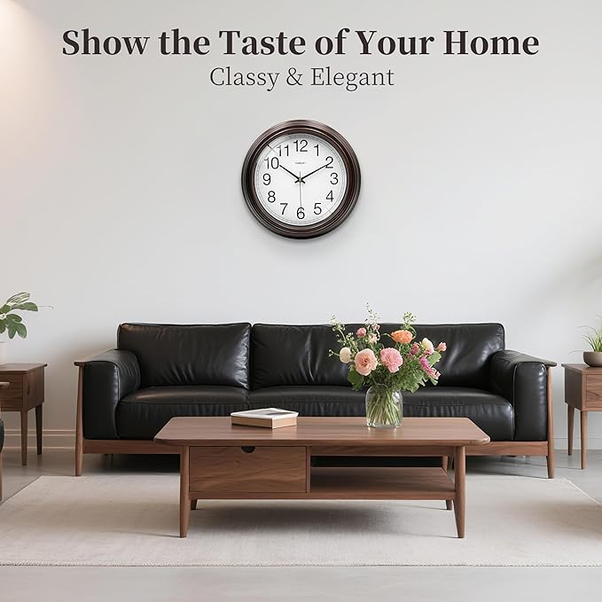 TAHEAT Vintage Wall Clock, 12 Inch Red Copper Easy to Read Battery Operated Quartz Wall Clock Decorative for Kitchen Living Room Bedroom Office School