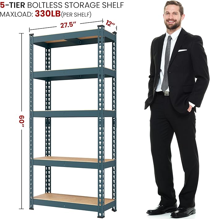 Yaheetech Storage Shelves 5 Tier Garage Shelving Heavy Duty Garage Shelves Adjustable Metal Shelving Unit Utility Rack Shelving for Warehouse Pantry Closet, 27.5" W x 12" D x 60" H, Neptune Blue