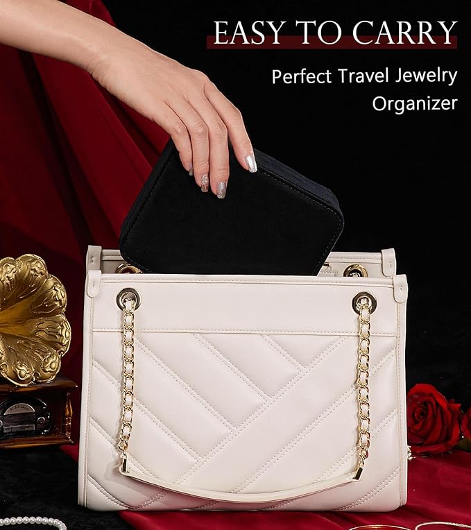 Homde Jewelry Box Small for Women: Ring Earring Organizer Storage for Dresser - Necklace Bracelets Holder with Multi Compartments(Black + Red)