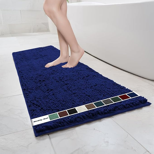 Muddy Mat Chenille Bathroom Rugs Quick Dry Microfiber Mats Non Slip Washable, Extra Thick, Soft and Highly Absorbent Bath Mats for Bathroom, Kitchen, and Shower Floor - Navy Blue Runner 59"X24"