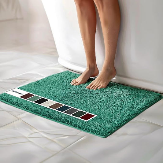 Muddy Mat Chenille Bathroom Rugs Quick Dry Microfiber Mats Non Slip Washable, Extra Thick, Soft and Highly Absorbent Bath Mats for Bathroom, Kitchen, and Shower Floor - Seafoam Green Large 35"X24"