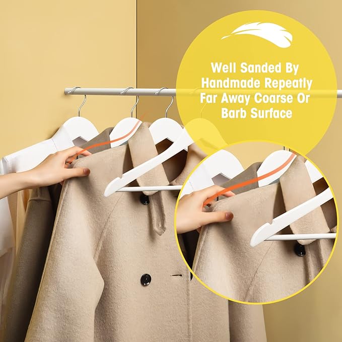 White Wooden Hangers 30 Pack Slim Coat Hangers for Closet with Smooth Finish,Shirt,Suit,Dress,Heavy Duty Clothes Hanger
