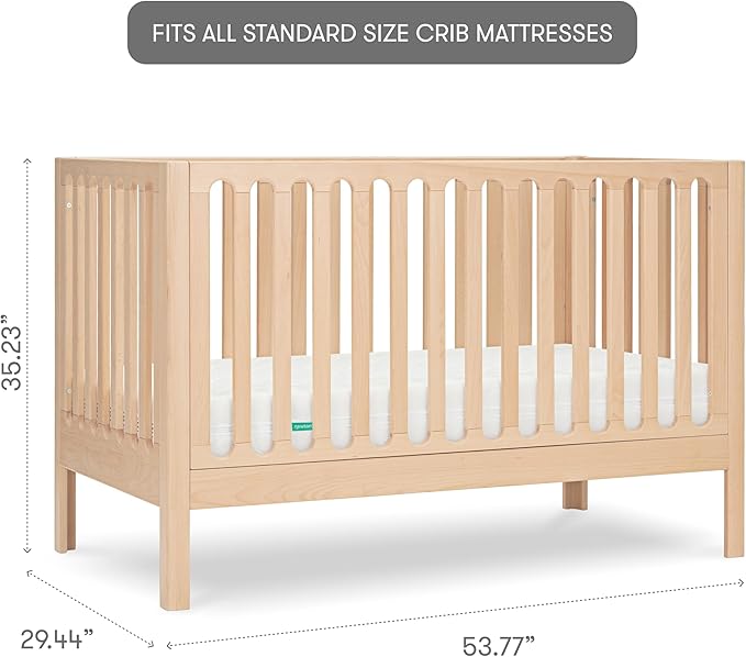 Newton Baby Galileo Standard Crib, Solid Beech Wood in Natural Color, 3-in-1 Convertible Crib with Toddler Bed Conversion Kit, Ultra-Safe Non-Toxic Finish