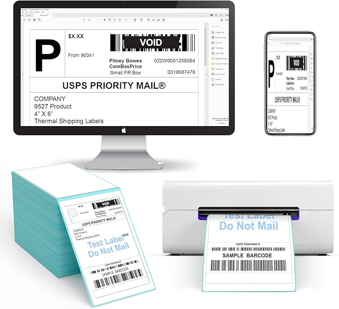 9527 Product Fanfold 4 x 6 Direct Thermal Labels with Blue Background Paper Perforated Shipping Labels for Thermal Printers, 1000 Label per Stack, 4 Stacks 4000 Label
