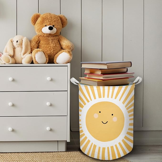 Cute Sunshine Laundry Basket, Boho Sunshine Nursery Waterproof Collapsible Laundry Hamper Dirty Clothes Storage Toy Bin Organizer for Toddler Baby Kids Room Bedroom Bathroom College Dorm