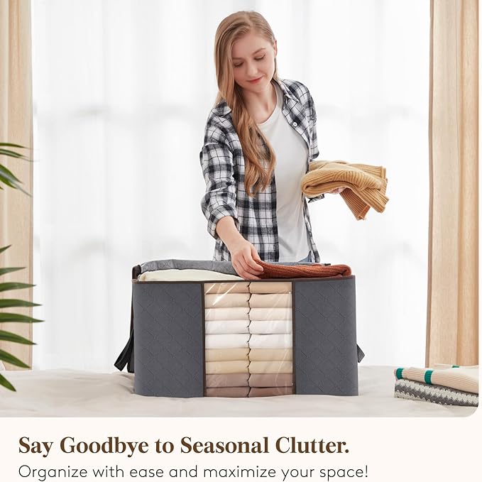 Lifewit 90L Large Storage Bags, 8 Pack Closet Organizers and Storage, Clothes Storage Bins with Lids, Foldable Storage Containers with Reinforced Handles for Clothing, Blanket, Bedding, Comforter Gray