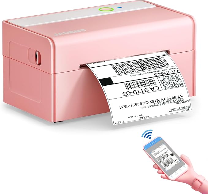JADENS Bluetooth Thermal Label Printer -Wireless Shipping Label Printer for Small Business & Package, USPS, Etsy, Amazon, Compatible with iPhone, iPad, Mac, Windows, Android, 4x6, Label Maker, Pink