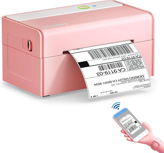 JADENS Bluetooth Thermal Label Printer -Wireless Shipping Label Printer for Small Business & Package, USPS, Etsy, Amazon, Compatible with iPhone, iPad, Mac, Windows, Android, 4x6, Label Maker, Pink