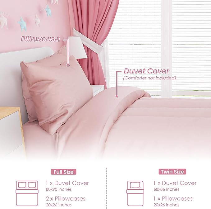 SANDJEST Pink Duvet Cover Sets Full Size for Kids Girls, Incude 1 Polyester Comforter Cover 80x90 Inches and 2 Pillowcases 20x26 Inches, Comforter Not Included, Gift for Christmas Birthday