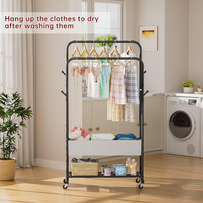 SINGAYE Clothes Garment Coat Rack Drying Clothing Racks Metal Freestanding for Hanging Clothes Portable Closet for Laundry Bedroom Black