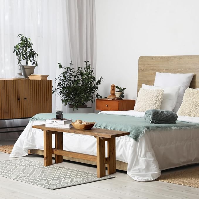 Reclaimed Solid Wood Bench, 43.3" Farmhouse Entryway Bench for Hallway, Kitchen, Dining, Bedroom, Narrow Indoor Bench with Rustic Charm