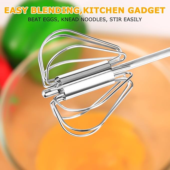Stainless Steel Semi-automatic Whisk, 3 PCS Hand Push Rotary Whisk Blender for Making Cream, Whisking, Blending, Mixing, Whipping Smoothies & Shakes (10 &12 &14 Inch)