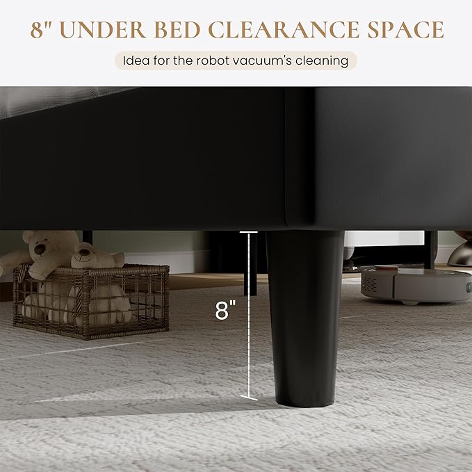 SHA CERLIN Full Size Platform Bed Frame with Charging Station, Velvet Wingback Headboard with Storage Shelf, Wooden Slats Support, Ample Under-Bed Space, No Box Spring Needed, Easy Assembly, Black