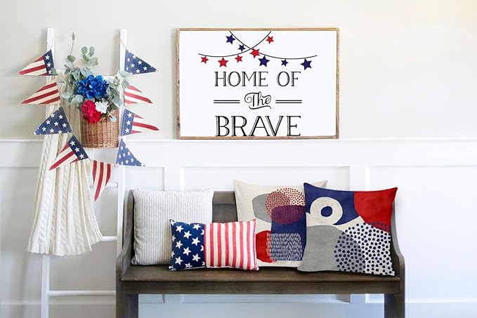 Jartinle 4th of July Pillow Covers 18x18 Set of 4 Patriotic Red White & Blue Abstract Throw Covers, Geometric Memorial Day Independence Decor for Couch, Sofa Home Outdoor Decorations