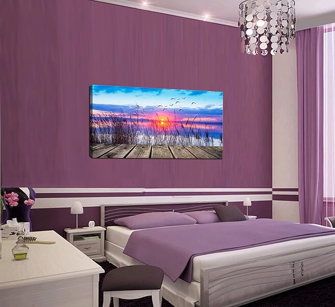 XXMWallArtFC2375 Wall Art Leisure and Free Time On The lake Framed Canvas Prints Painting Sunset Landscape Pictures Ready to Hang for Living Room Bedroom Kitchen Home and Office Wall Decor