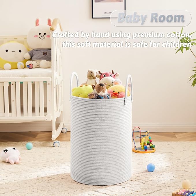 Laundry Basket,Woven Cotton Rope Laundry Hamper,100L for Decorative Storage of Dirty Clothes,Toys and Blankets in Bathroom,Baby Room and Living Room