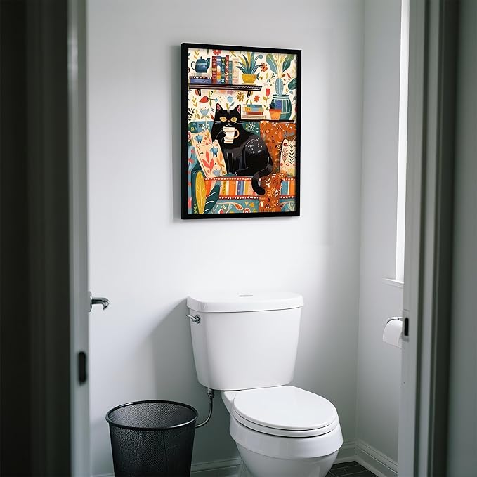 Framed Vintage Cat Canvas Wall Art, Funny Pink Animal Reading Books Painting Picture Print, Cute Kitten Lovers Aesthetic Wall Decor for Nursery Girls Room Bedroom Kids Room 24''L x 16''W