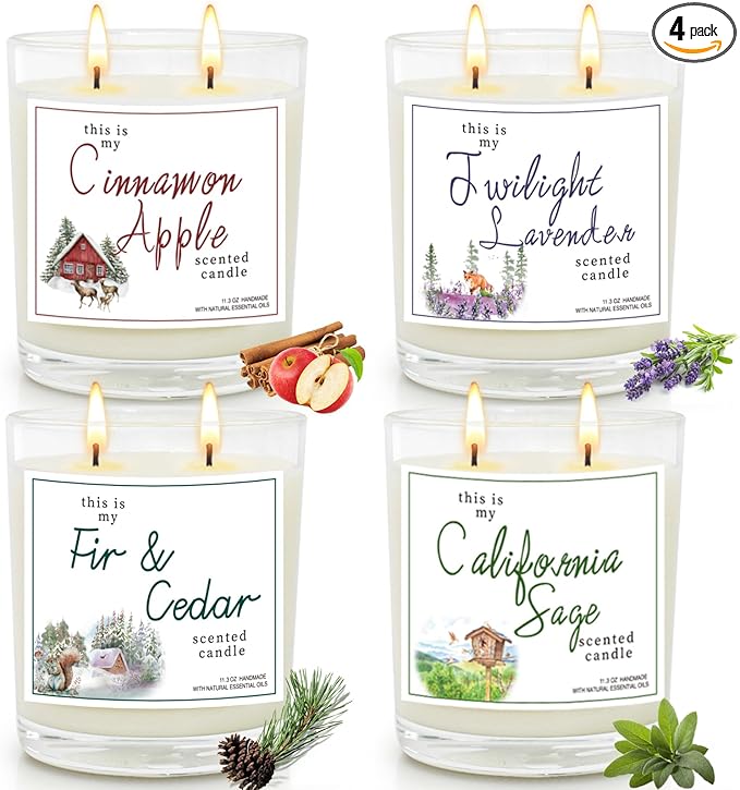 4 Pack Candles for Home Scented, 2-Wick Large Jar Soy Scented Candles, Aromatherapy Candle Gifts Set for Women, 360 Hour Long Lasting Lavender Candle Set, Birthday Gifts for Women