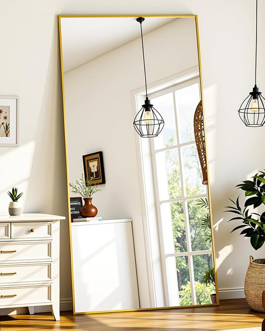 Suidia Full Length Mirror, 58"x21" Floor Standing Mirror Freestanding, Full Body Mirrors with Stand for Bedroom, Hanging Mounted for Living Room Cloakroom, Gold, Rectangular Style