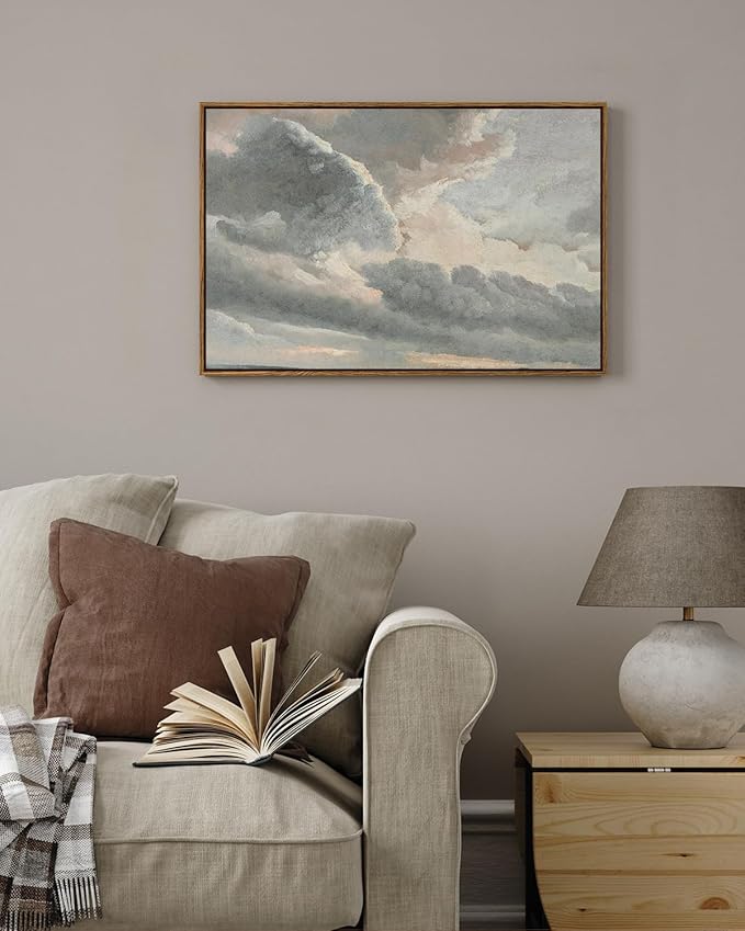 InSimSea Framed Canvas Wall Art - Vintage Landscape, Study of Clouds, Modern Farmhouse & Rustic Decor for Living Room & Bedroom, French Country Style, 20"x30"