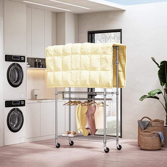 Heavy Duty Rolling Garment Rack 3 Tiers Adjustable Wire Shelving Clothes Rack with 2 Rods and Side Hooks,Storage Closet Clothing Rack with Wheels Chrome 15.7" D x 29.5" W x 74.5" H