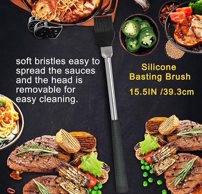 POLIGO 7PCS Golf-Club Style BBQ Grill Tools Kit with Rubber Handle Bundle with 18" Safe Grill Brush And Scraper Bristle Free for All Grills - Premium BBQ Set Ideal Christmas Birthday Gifts for Men Dad