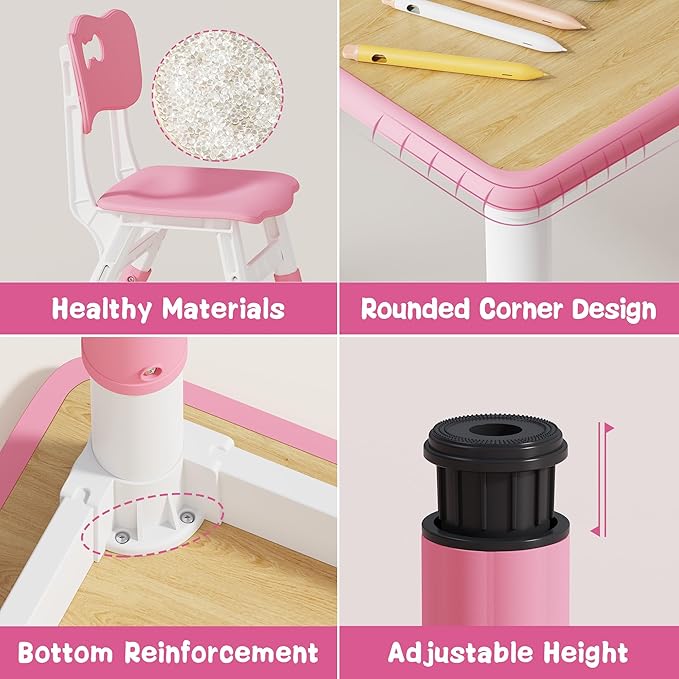 Brelley Kids Table and 2 Chairs Set, Height Adjustable Toddler Desk and Chair Set, Graffiti Desktop, Classroom/Daycare/Home, Children Multi-Activity Table for Ages 2-8