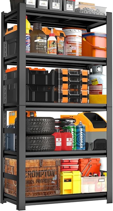 Garage Shelving - 5 Tier Adjustable Storage Shelves, Heavy Duty Metal Storage Utility Rack Shelf Unit for Warehouse Pantry Closet Kitchen, Black, 32" W X 16" D X 63" H