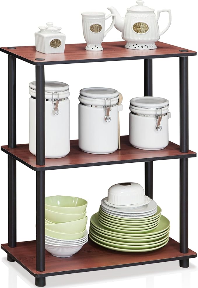 Furinno Turn-N-Tube 3-Tier Compact Multipurpose Shelf Display Rack, Dark Cherry