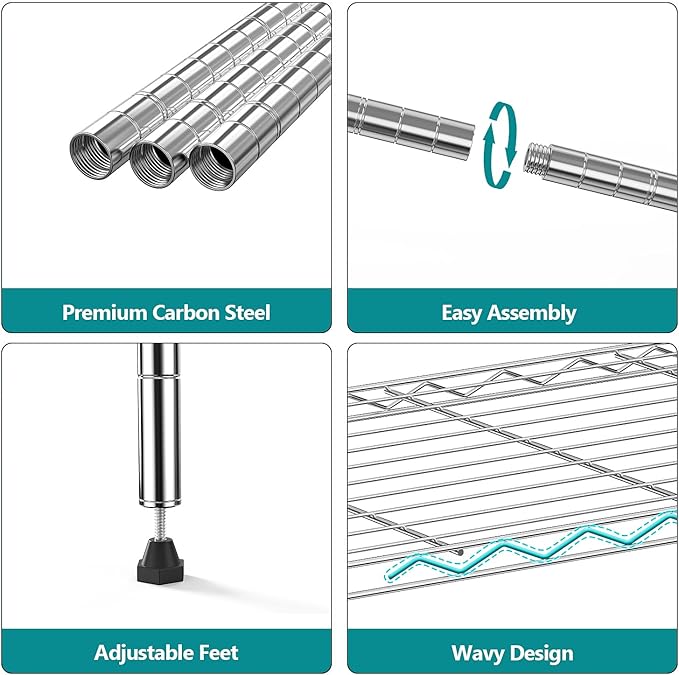 IZEUK 4-Tier Heavy Duty Steel Storage Shelves, Metal Shelf Wire Shelving Rack for Pantry, Kitchen, Home, or Office Organization (29.5" W x 13.7" D x 47.2" H, 1000LBS, Chrome)
