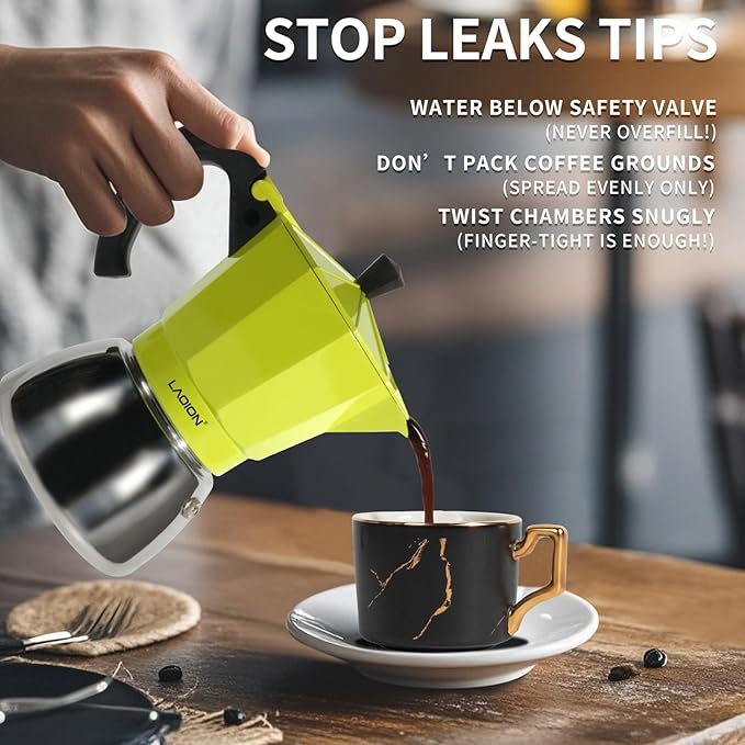 Stovetop Espresso Maker, 6Cup Moka Pot, Espresso Machine Compatible with Induction Cooktops, 300ml Stainless Steel & Aluminum Cuban Coffee Maker for Cafetera Cubana, Green