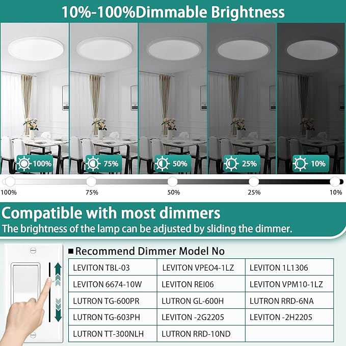 12Inch LED Ceiling Lights Flush Mount, Dimmable 3000K 4500K 6000K CCT, Low Profile Surface Mount Light Fixtures, 24W Thin Flat LED Panel Lights for Bedroom Bathroom Kitchen