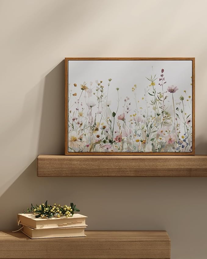 InSimSea Framed Wall Art for Living Room Watercolor Flowers Paingting Pictures Wall Decor Aesthetic Wildflower Art Elegant Pastel Florals Canvas Print Home Decor for Bathrrom, Bedroom Décor 12x16In