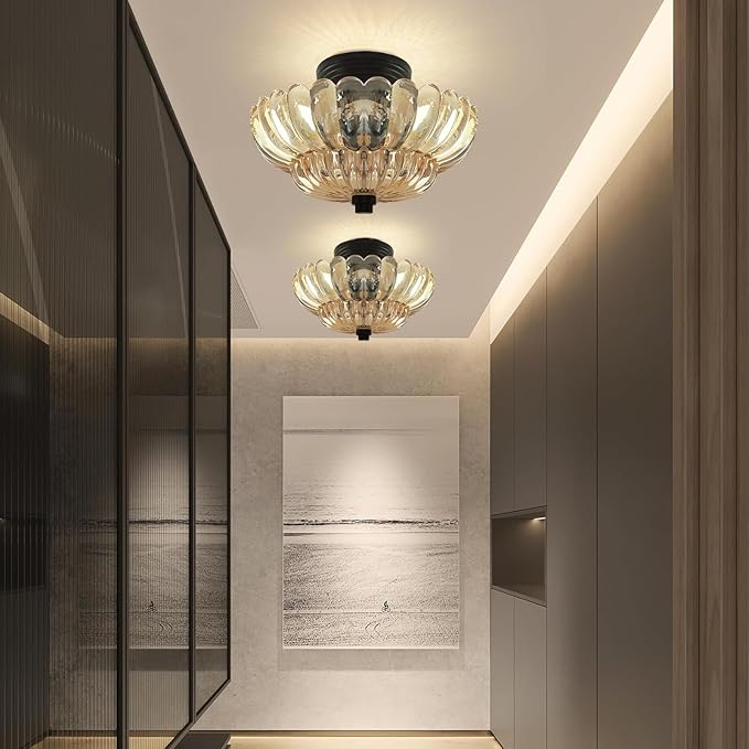 Semi Flush Mount Ceiling Light,Modern Brown Ceiling Light Fixture with Clear Glass for Living Room Hallway Close to Ceiling Light Fixture,Kitchen Lighting Fixtures Ceiling,Bulbs Not Included