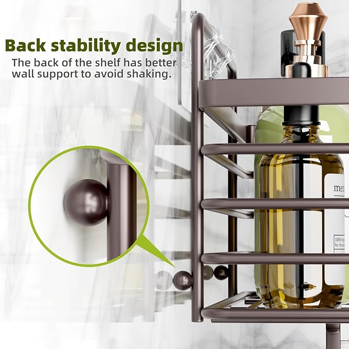 Yougai Shower Caddy 3 Pack, No drilling Stainless Steel Hanging Shower Organizer Set, Strong Adhesive Shower Organizer for Bathroom Storage, Waterproof & Large Bearing Weight Organizer Shelf, Brown