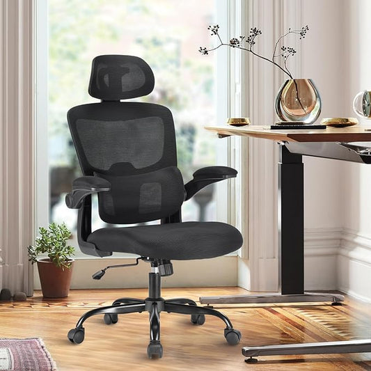 Soohow Ergonomic Office Chair, High Back Desk Chair with Flip-Up Armrest and Adjustable Lumbar Support, Computer Chair for Home and Office