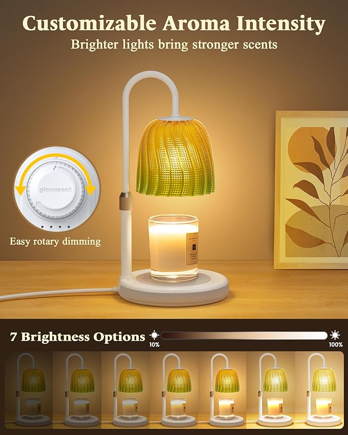 Glocusent RGB Candle Warmer Lamp with Timer, Dimmable & 7 Colors, Height Adjustable, Christmas Birthday Gifts for Mom Women Her, Wax Melt Warmer for Jar Candles, House Warming, Room Home Office Decor